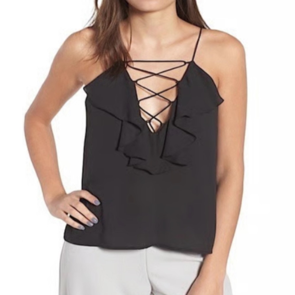 Wayf lace up black ruffle cami Size Medium